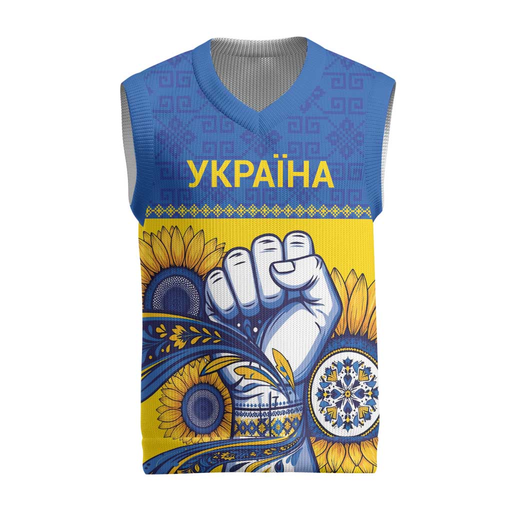 Ukraine Sunflowers Hand Christmas Knitted V-Neck Vest with Ukrainian Folk Pattern - Wonder Print Shop