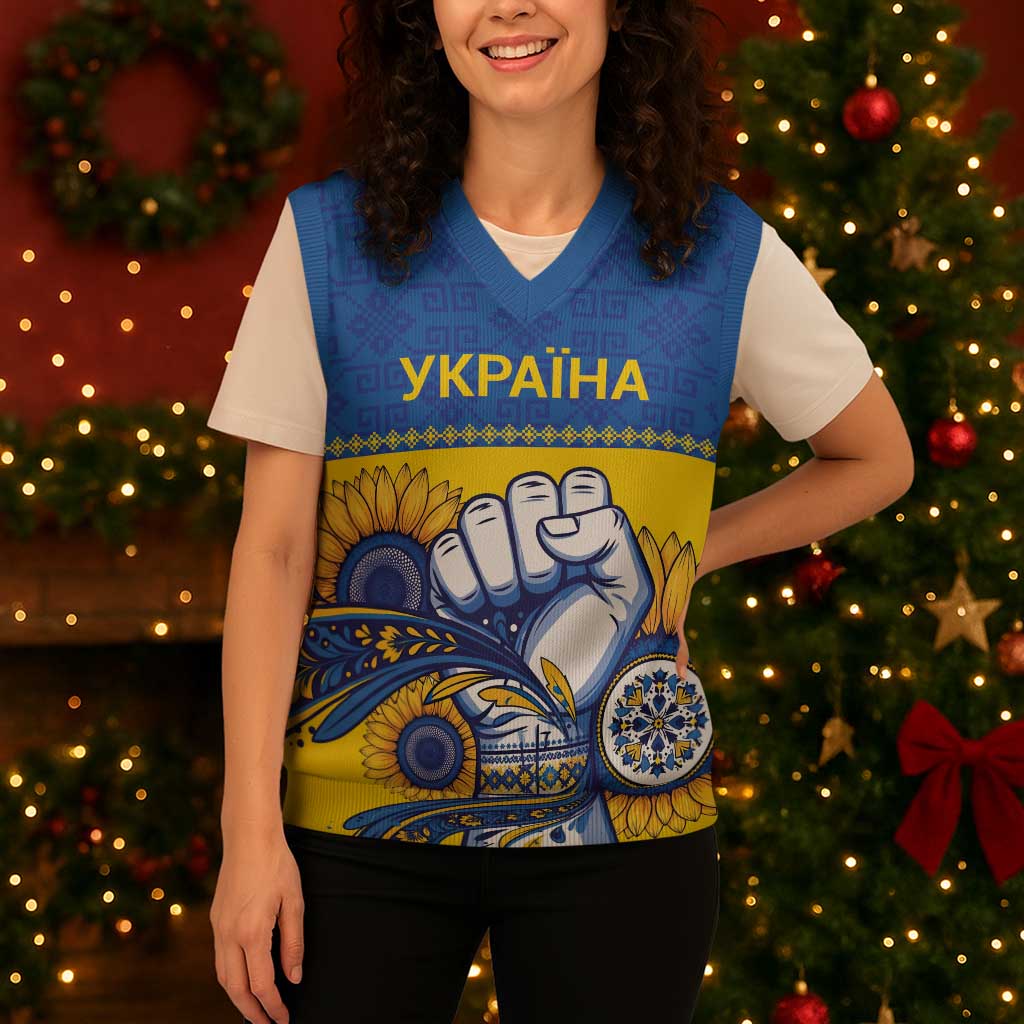 Ukraine Sunflowers Hand Christmas Knitted V-Neck Vest with Ukrainian Folk Pattern - Wonder Print Shop