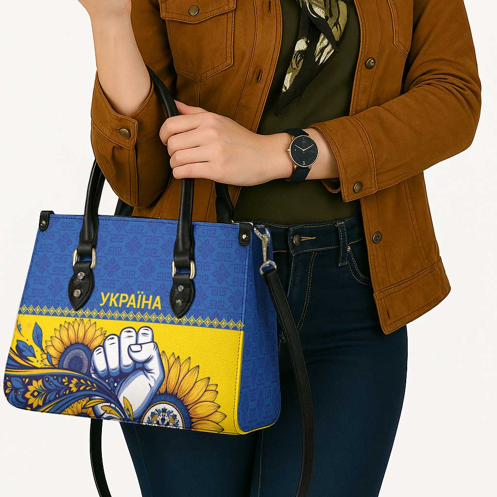 Ukraine Sunflowers Hand Leather Bag with Ukrainian Folk Pattern - Wonder Print Shop