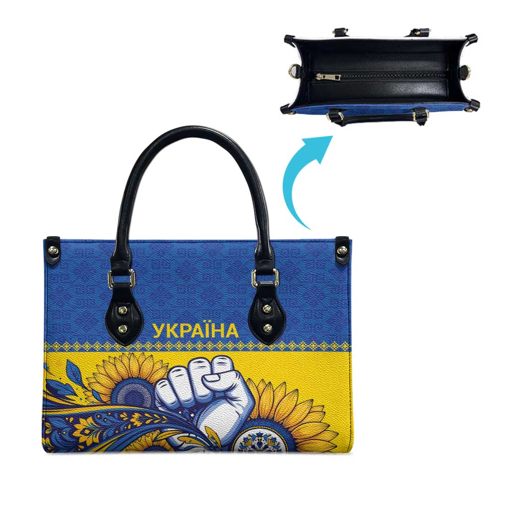 Ukraine Sunflowers Hand Leather Bag with Ukrainian Folk Pattern - Wonder Print Shop