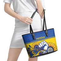 Ukraine Sunflowers Hand Leather Tote Bag with Ukrainian Folk Pattern - Wonder Print Shop