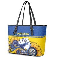 Ukraine Sunflowers Hand Leather Tote Bag with Ukrainian Folk Pattern - Wonder Print Shop