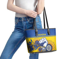 Ukraine Sunflowers Hand Leather Tote Bag with Ukrainian Folk Pattern - Wonder Print Shop