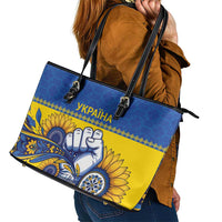 Ukraine Sunflowers Hand Leather Tote Bag with Ukrainian Folk Pattern - Wonder Print Shop