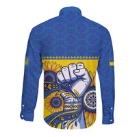 Ukraine Sunflowers Hand Long Sleeve Button Shirt with Ukrainian Folk Pattern - Wonder Print Shop