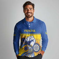 Ukraine Sunflowers Hand Long Sleeve Polo Shirt with Ukrainian Folk Pattern - Wonder Print Shop