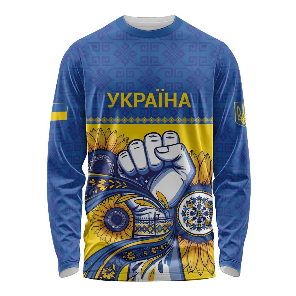 Ukraine Sunflowers Hand Long Sleeve Shirt with Ukrainian Folk Pattern - Wonder Print Shop