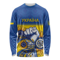 Ukraine Sunflowers Hand Long Sleeve Shirt with Ukrainian Folk Pattern - Wonder Print Shop