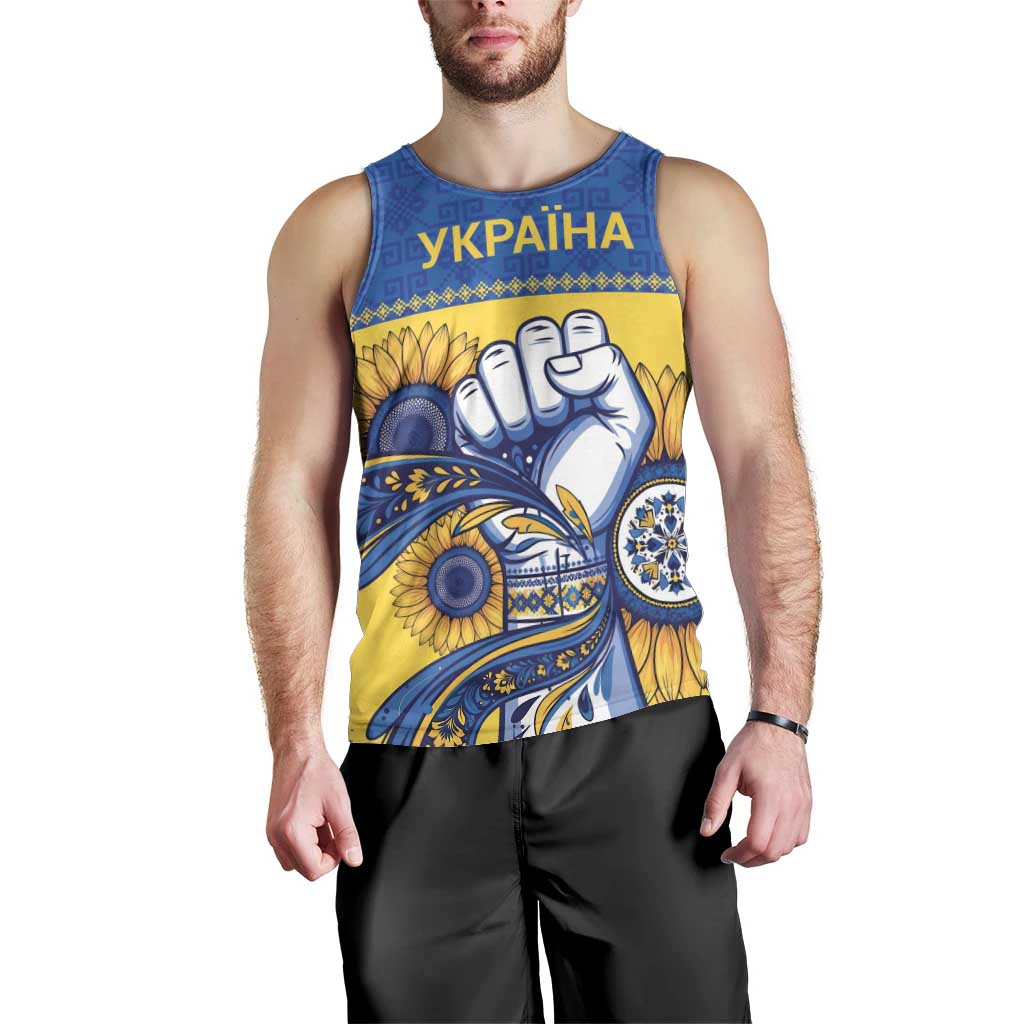 Ukraine Sunflowers Hand Men Tank Top with Ukrainian Folk Pattern - Wonder Print Shop