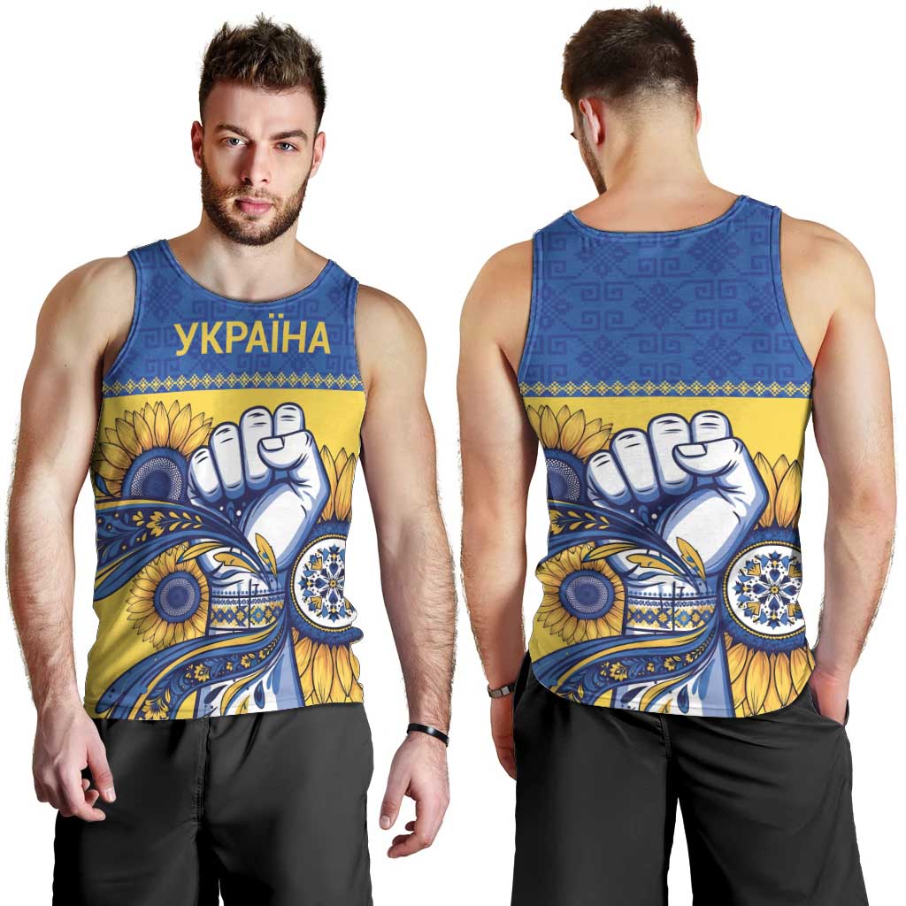 Ukraine Sunflowers Hand Men Tank Top with Ukrainian Folk Pattern - Wonder Print Shop