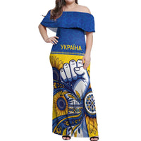 Ukraine Sunflowers Hand Off Shoulder Maxi Dress with Ukrainian Folk Pattern - Wonder Print Shop
