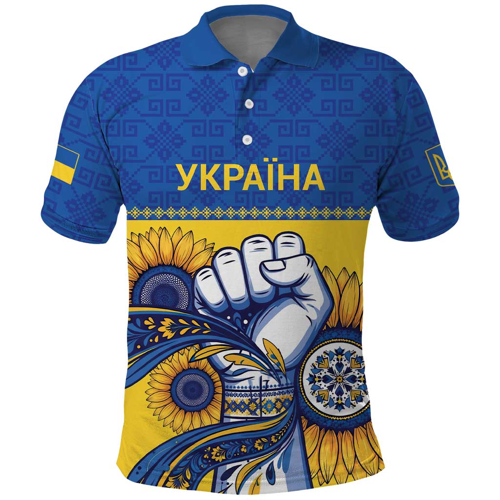 Ukraine Sunflowers Hand Polo Shirt with Ukrainian Folk Pattern - Wonder Print Shop