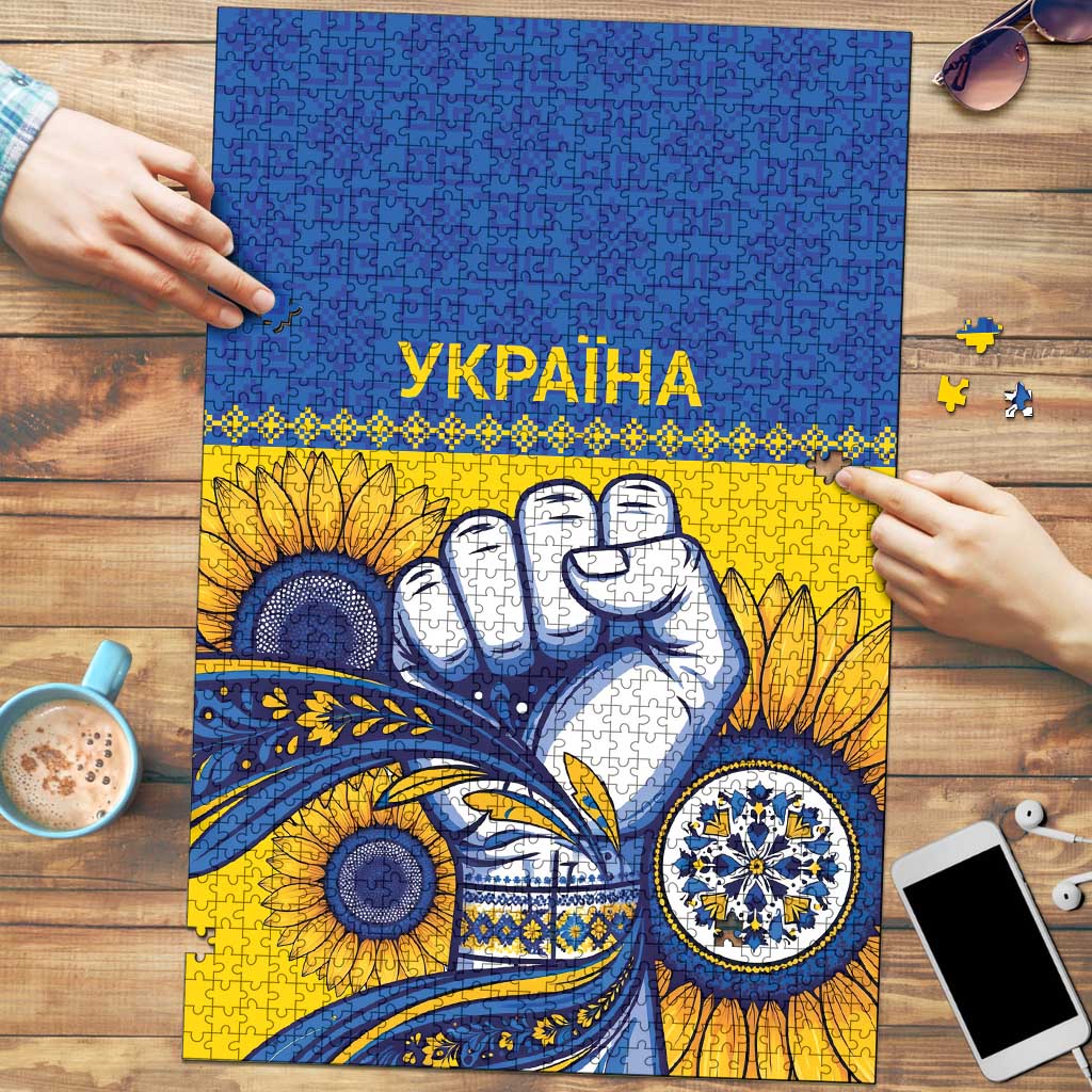 Ukraine Sunflowers Hand Puzzle with Ukrainian Folk Pattern - Wonder Print Shop