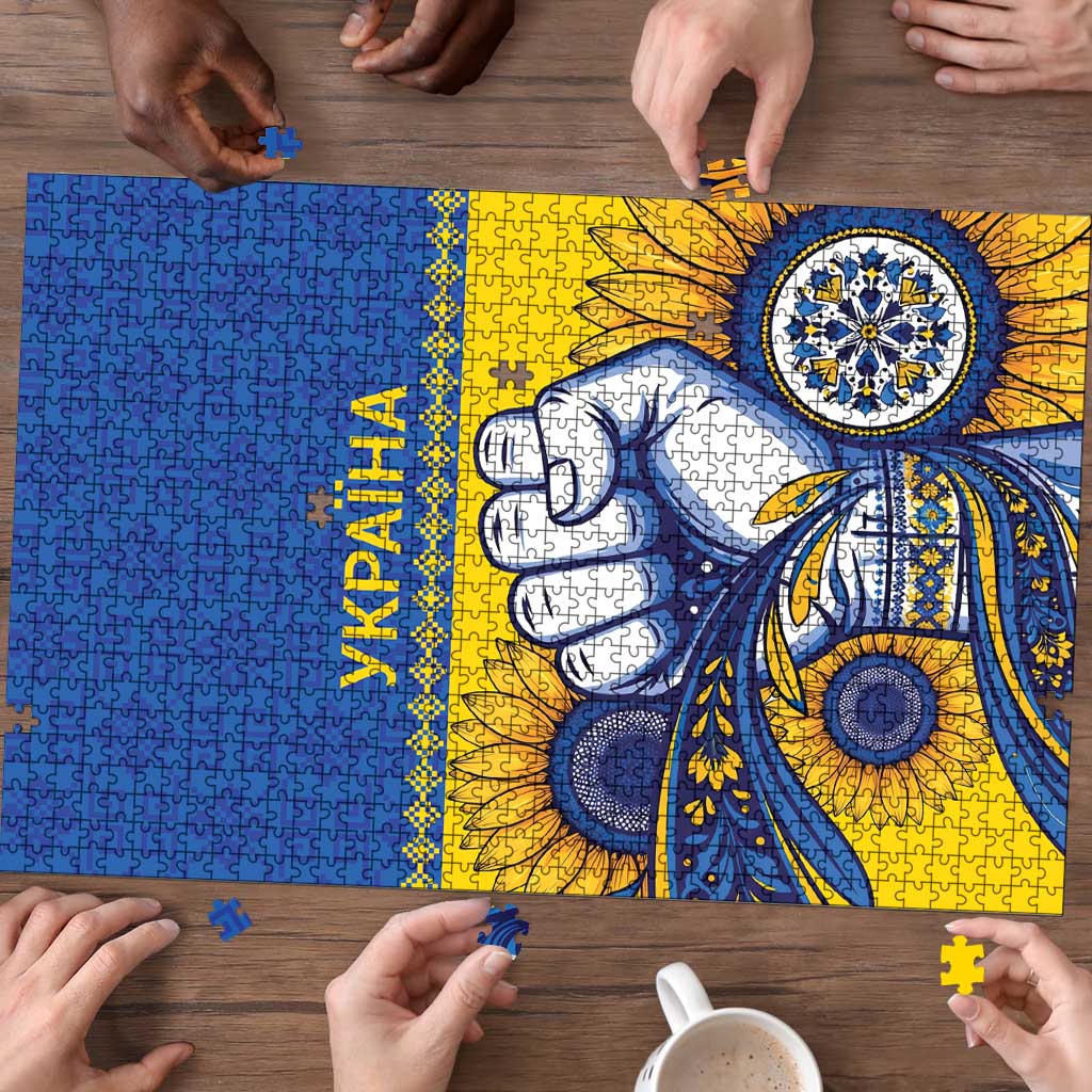 Ukraine Sunflowers Hand Puzzle with Ukrainian Folk Pattern - Wonder Print Shop