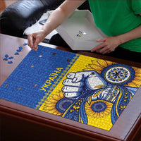 Ukraine Sunflowers Hand Puzzle with Ukrainian Folk Pattern - Wonder Print Shop