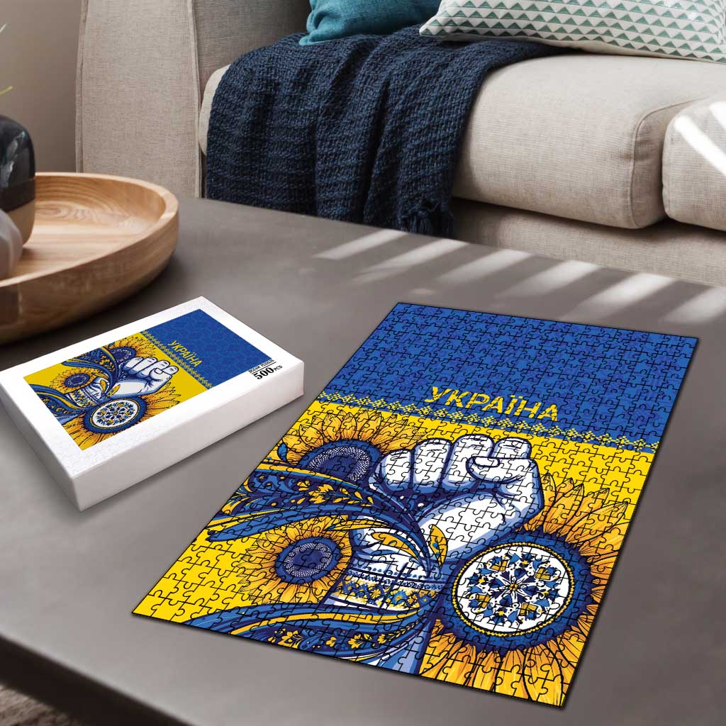 Ukraine Sunflowers Hand Puzzle with Ukrainian Folk Pattern - Wonder Print Shop