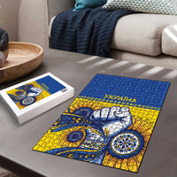 Ukraine Sunflowers Hand Puzzle with Ukrainian Folk Pattern - Wonder Print Shop