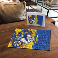 Ukraine Sunflowers Hand Puzzle with Ukrainian Folk Pattern - Wonder Print Shop