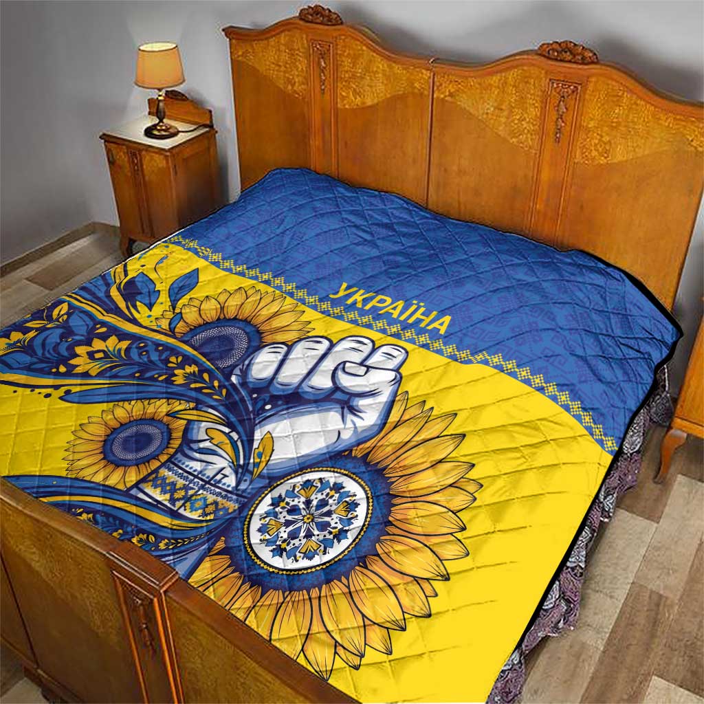 Ukraine Sunflowers Hand Quilt with Ukrainian Folk Pattern - Wonder Print Shop