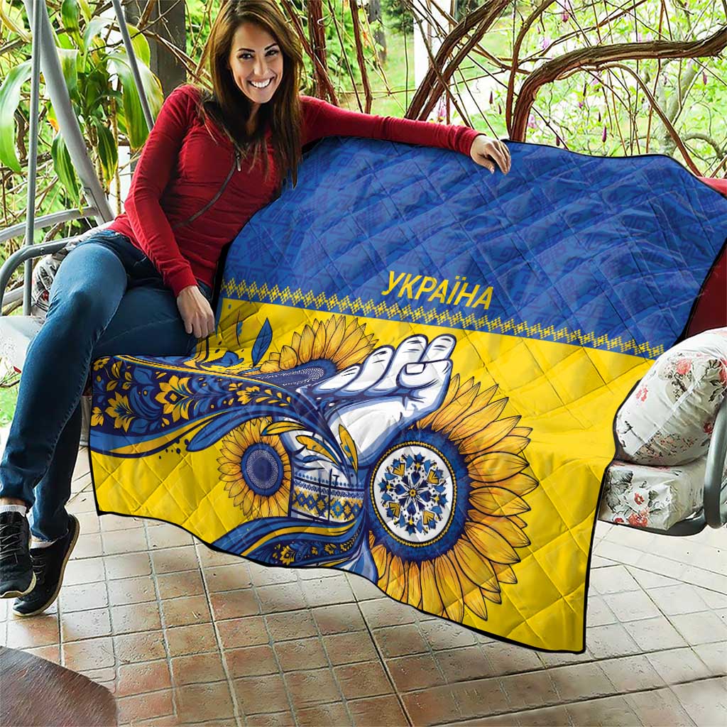 Ukraine Sunflowers Hand Quilt with Ukrainian Folk Pattern - Wonder Print Shop