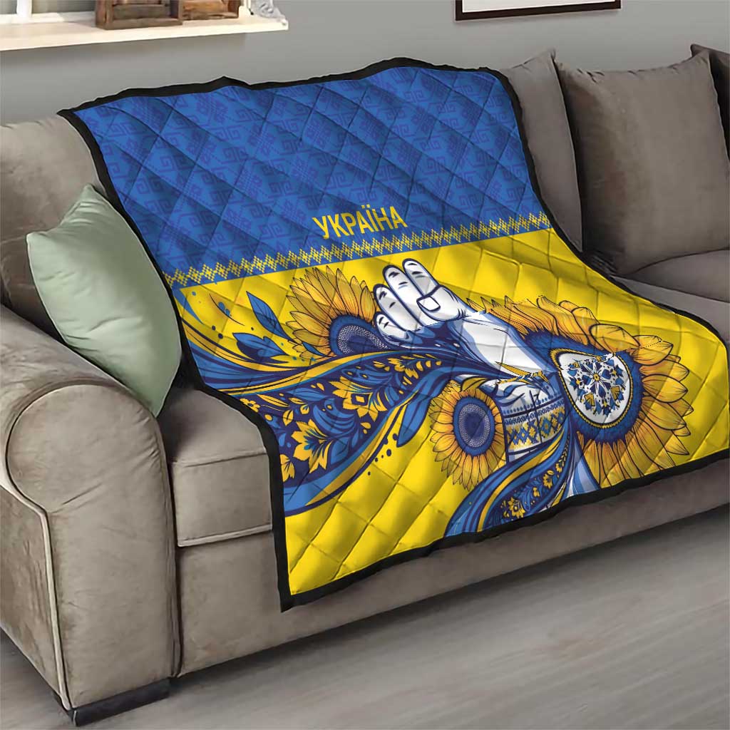 Ukraine Sunflowers Hand Quilt with Ukrainian Folk Pattern - Wonder Print Shop