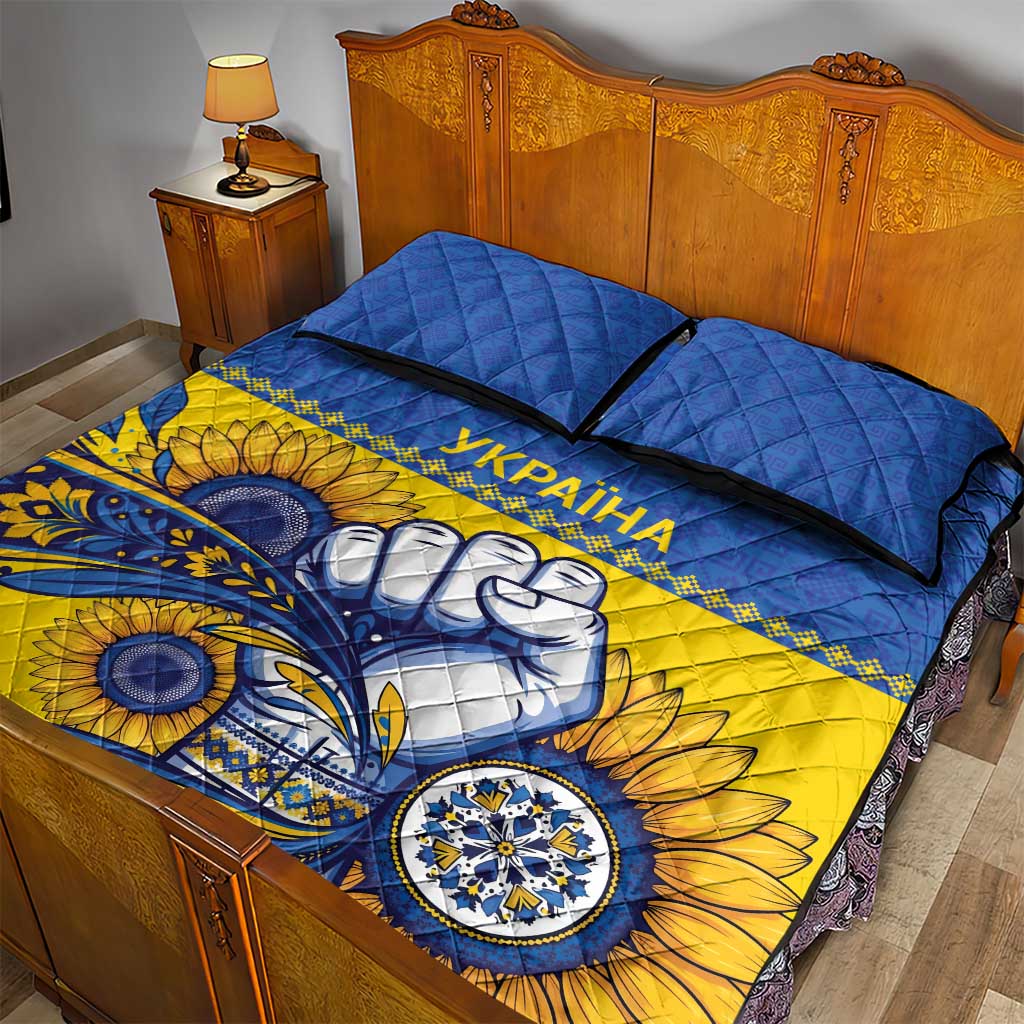 Ukraine Sunflowers Hand Quilt Bed Set with Ukrainian Folk Pattern - Wonder Print Shop