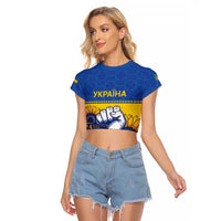 Ukraine Sunflowers Hand Raglan Cropped T Shirt with Ukrainian Folk Pattern - Wonder Print Shop