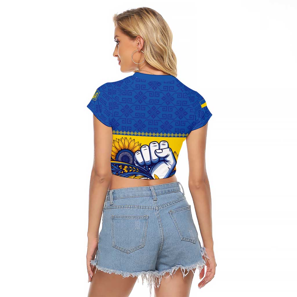 Ukraine Sunflowers Hand Raglan Cropped T Shirt with Ukrainian Folk Pattern - Wonder Print Shop