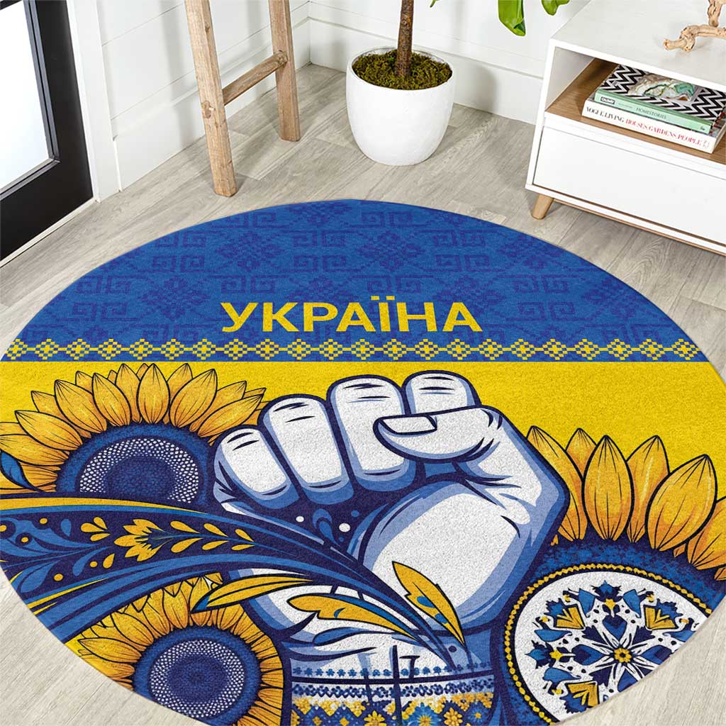 Ukraine Sunflowers Hand Round Carpet with Ukrainian Folk Pattern - Wonder Print Shop