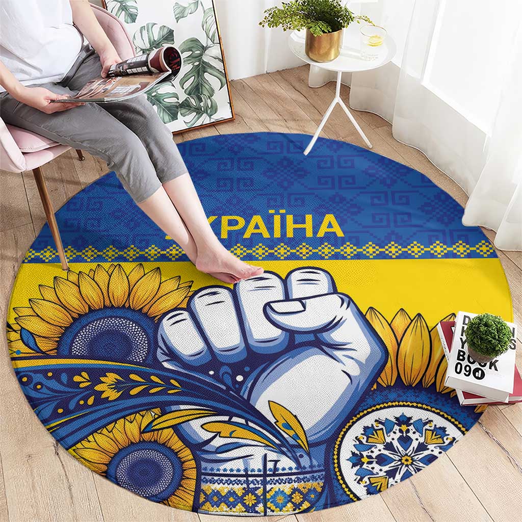Ukraine Sunflowers Hand Round Carpet with Ukrainian Folk Pattern - Wonder Print Shop