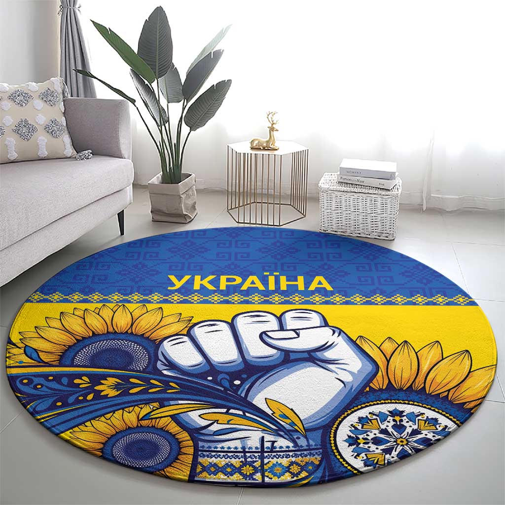 Ukraine Sunflowers Hand Round Carpet with Ukrainian Folk Pattern - Wonder Print Shop