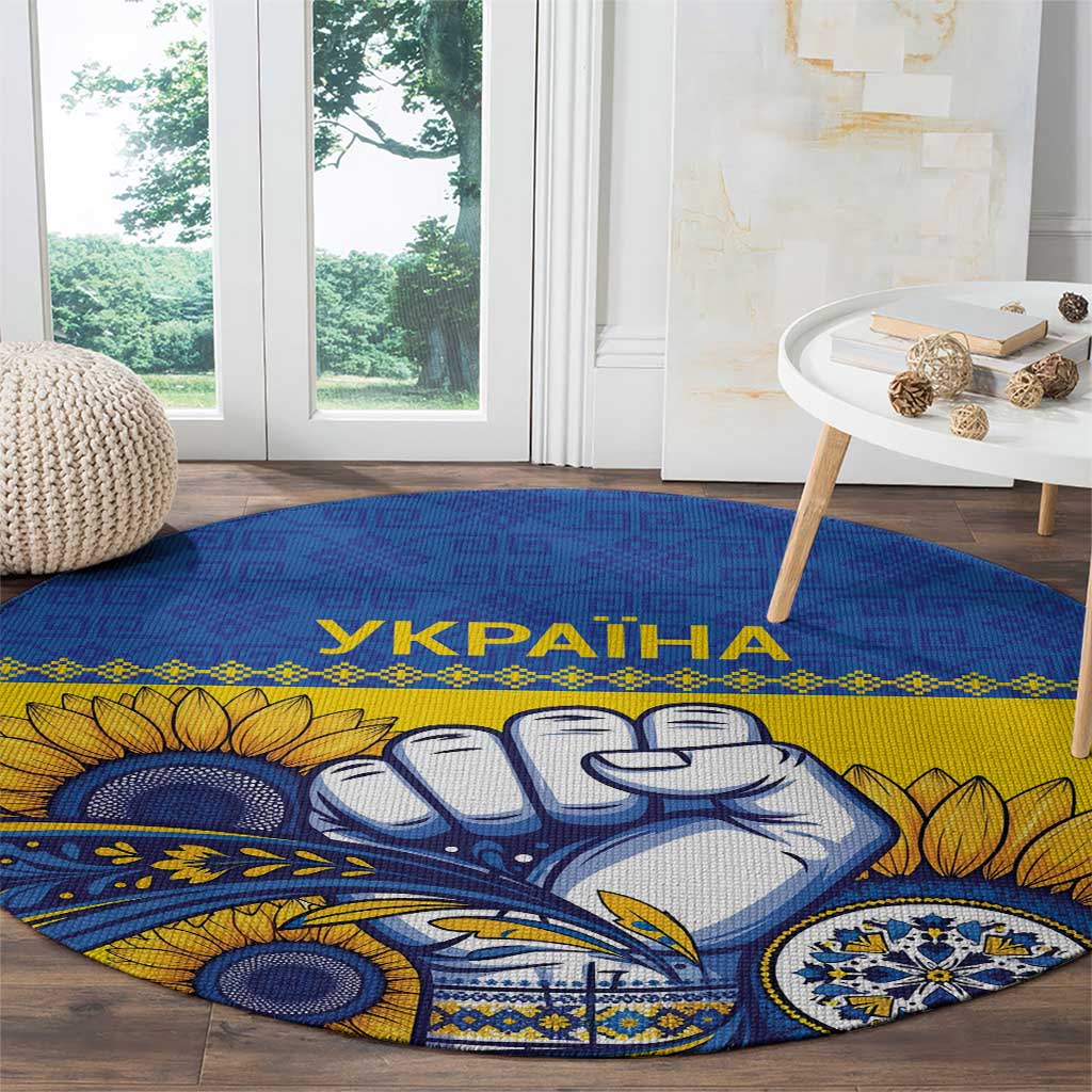 Ukraine Sunflowers Hand Round Carpet with Ukrainian Folk Pattern - Wonder Print Shop