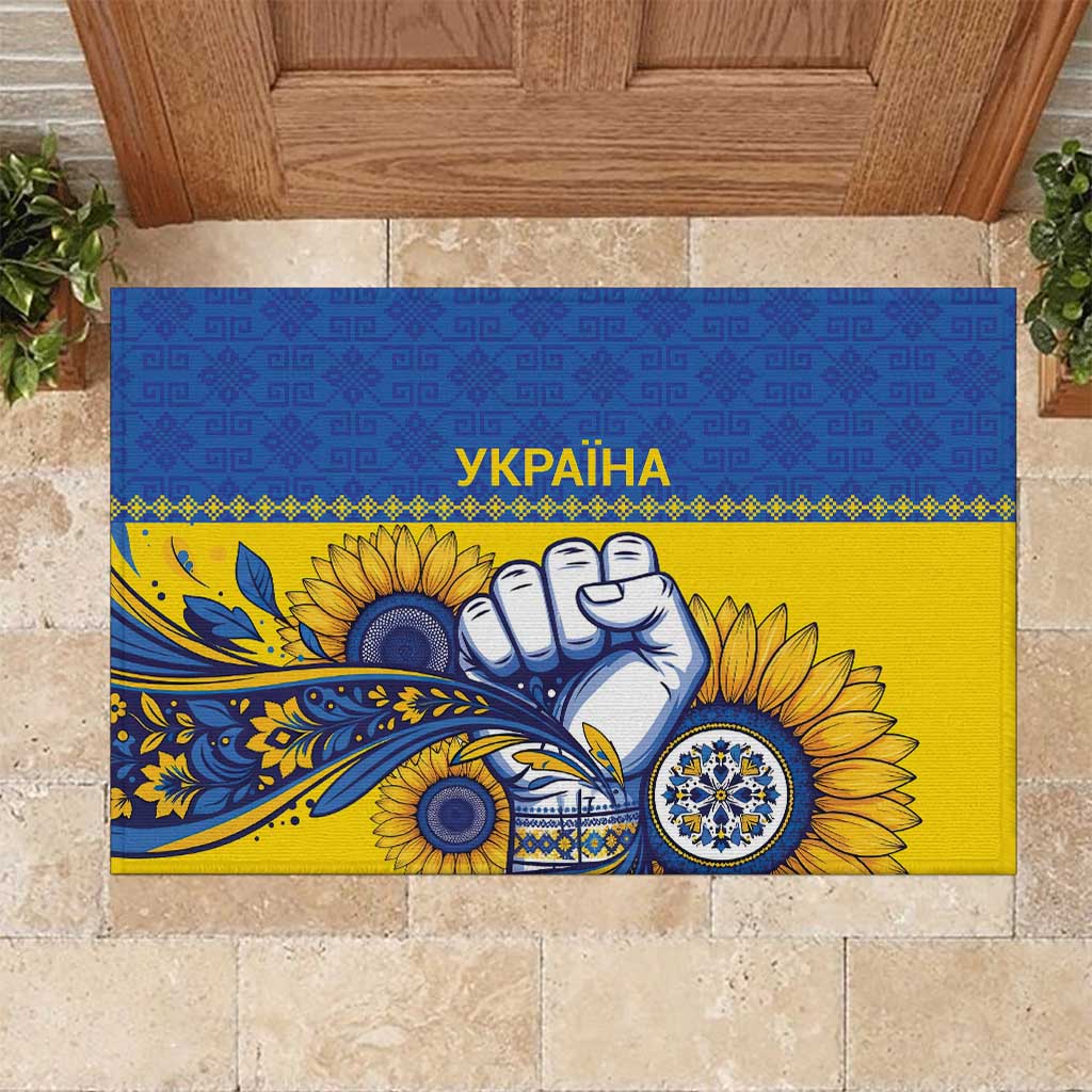 Ukraine Sunflowers Hand Rubber Doormat with Ukrainian Folk Pattern - Wonder Print Shop