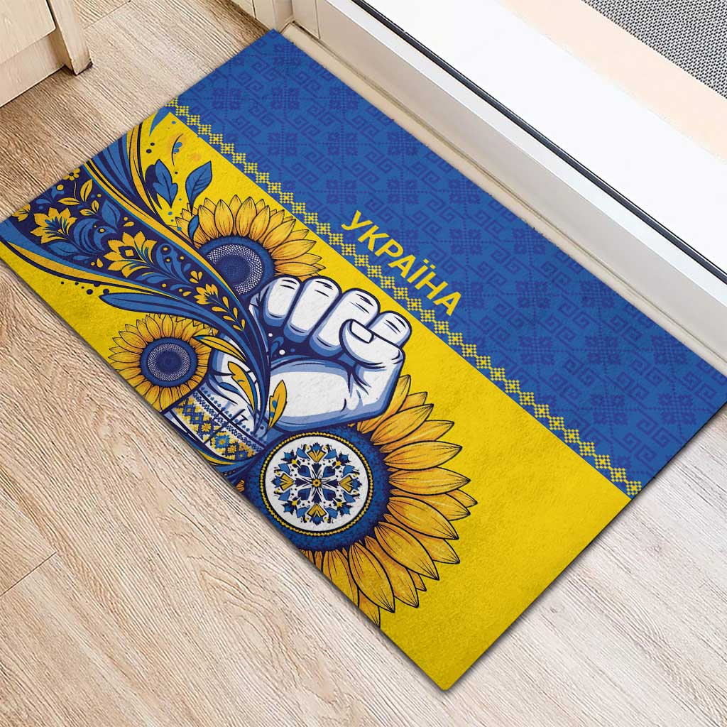 Ukraine Sunflowers Hand Rubber Doormat with Ukrainian Folk Pattern - Wonder Print Shop