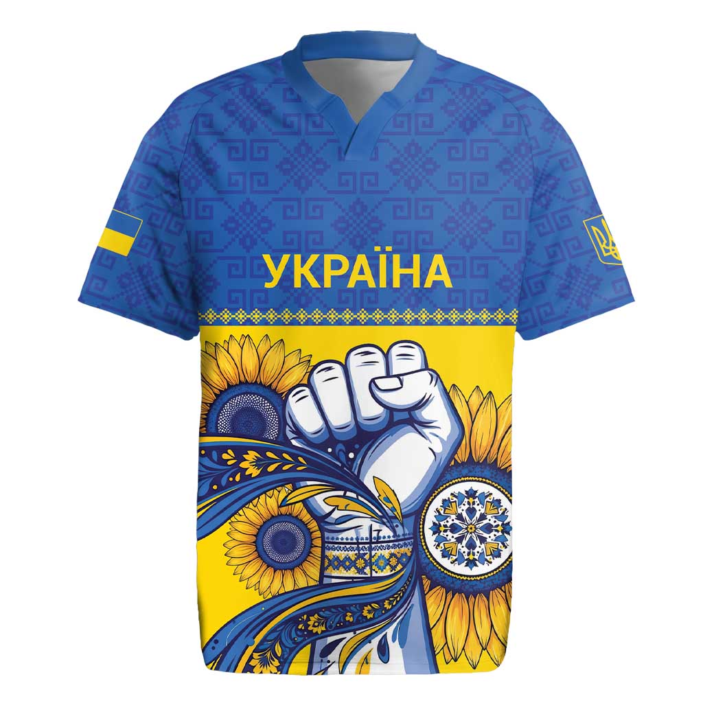 Ukraine Sunflowers Hand Rugby Jersey with Ukrainian Folk Pattern - Wonder Print Shop