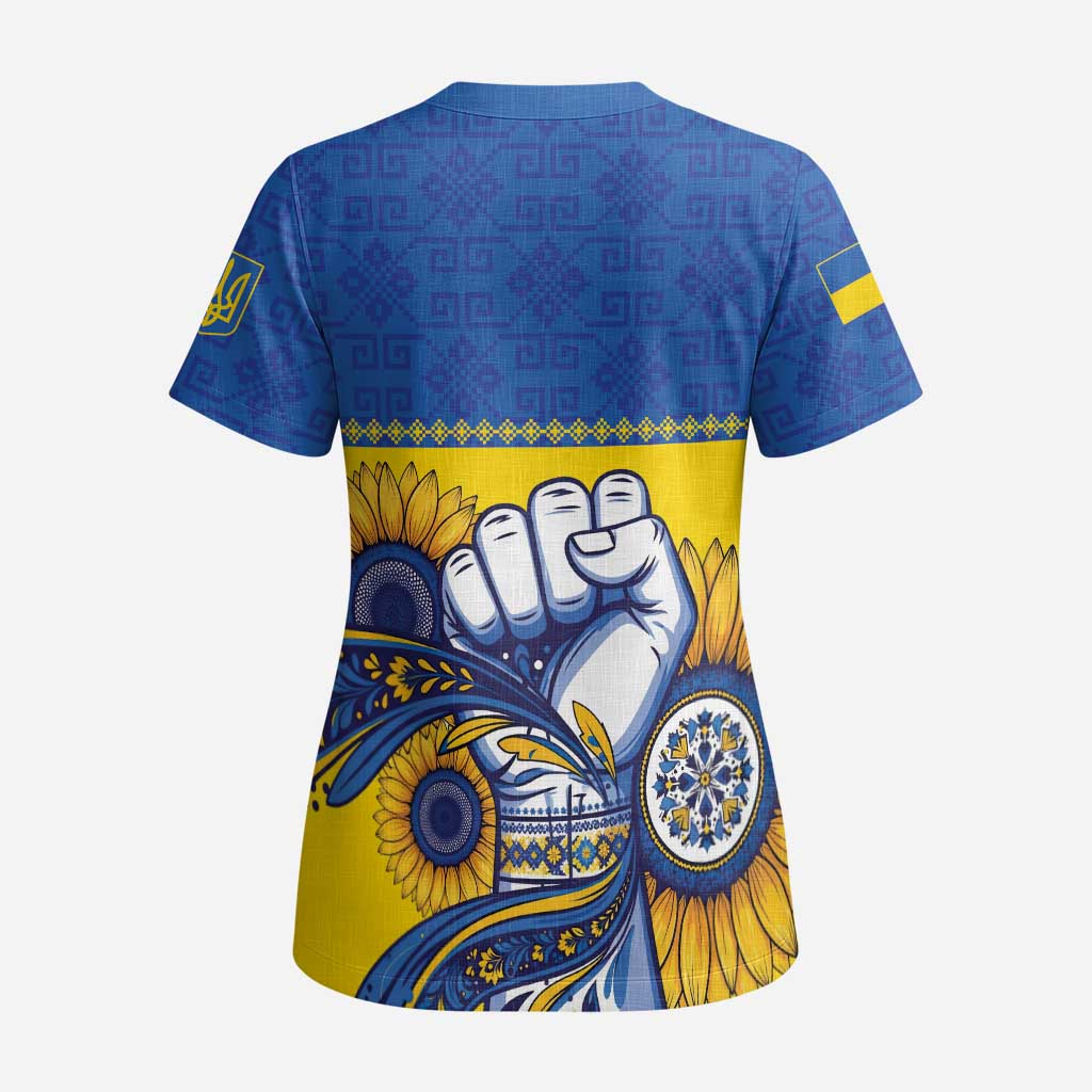 Ukraine Sunflowers Hand Scrub Top with Ukrainian Folk Pattern - Wonder Print Shop