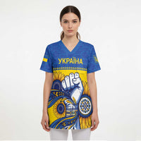 Ukraine Sunflowers Hand Scrub Top with Ukrainian Folk Pattern - Wonder Print Shop