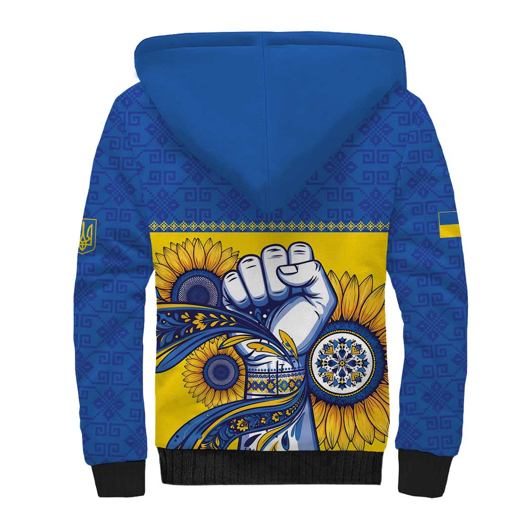 Ukraine Sunflowers Hand Sherpa Hoodie with Ukrainian Folk Pattern - Wonder Print Shop