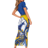 Ukraine Sunflowers Hand Short Sleeve Bodycon Dress with Ukrainian Folk Pattern - Wonder Print Shop