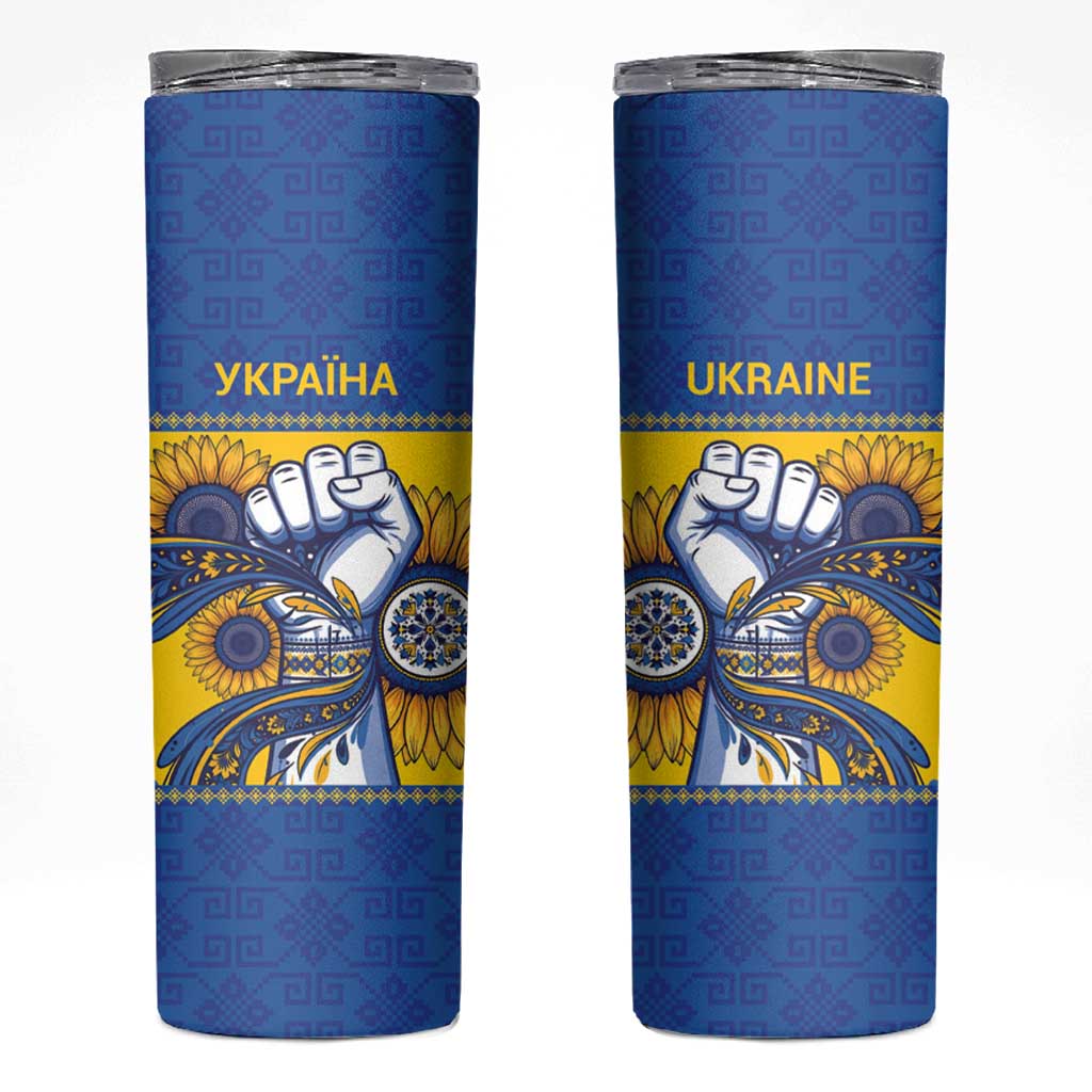 Ukraine Sunflowers Hand Skinny Tumbler with Ukrainian Folk Pattern - Wonder Print Shop