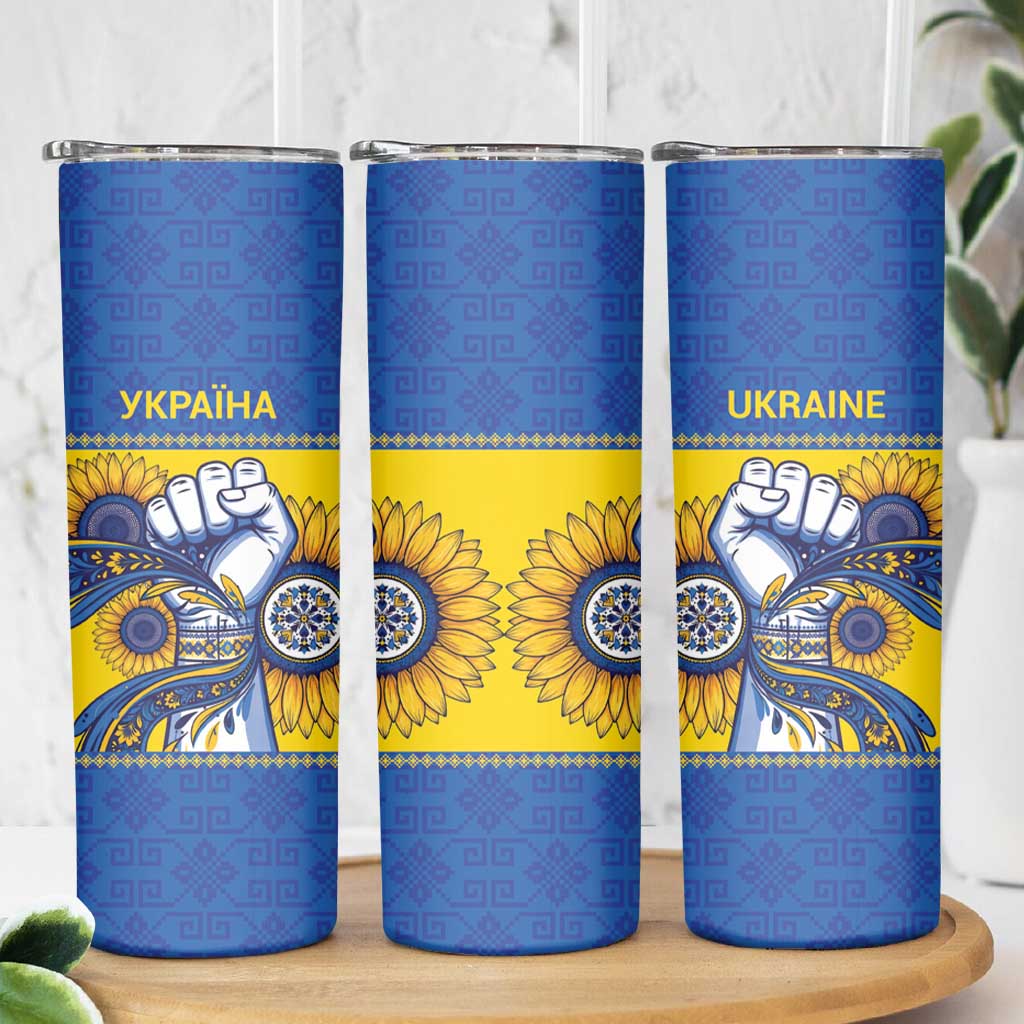 Ukraine Sunflowers Hand Skinny Tumbler with Ukrainian Folk Pattern - Wonder Print Shop