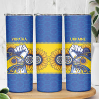 Ukraine Sunflowers Hand Skinny Tumbler with Ukrainian Folk Pattern - Wonder Print Shop