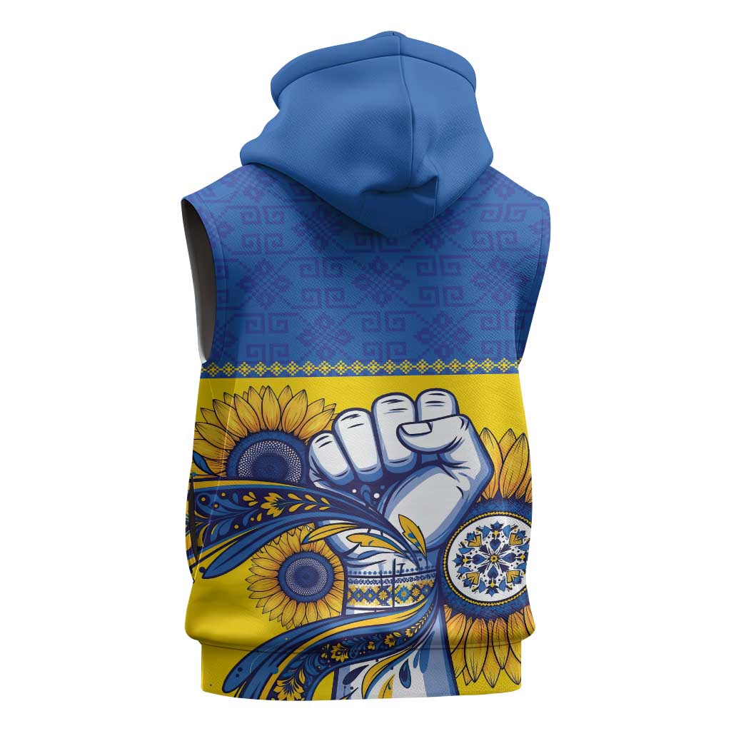 Ukraine Sunflowers Hand Sleeveless Hoodie with Ukrainian Folk Pattern - Wonder Print Shop