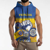 Ukraine Sunflowers Hand Sleeveless Hoodie with Ukrainian Folk Pattern - Wonder Print Shop