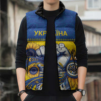 Ukraine Sunflowers Hand Sleeveless Puffer Jacket with Ukrainian Folk Pattern - Wonder Print Shop