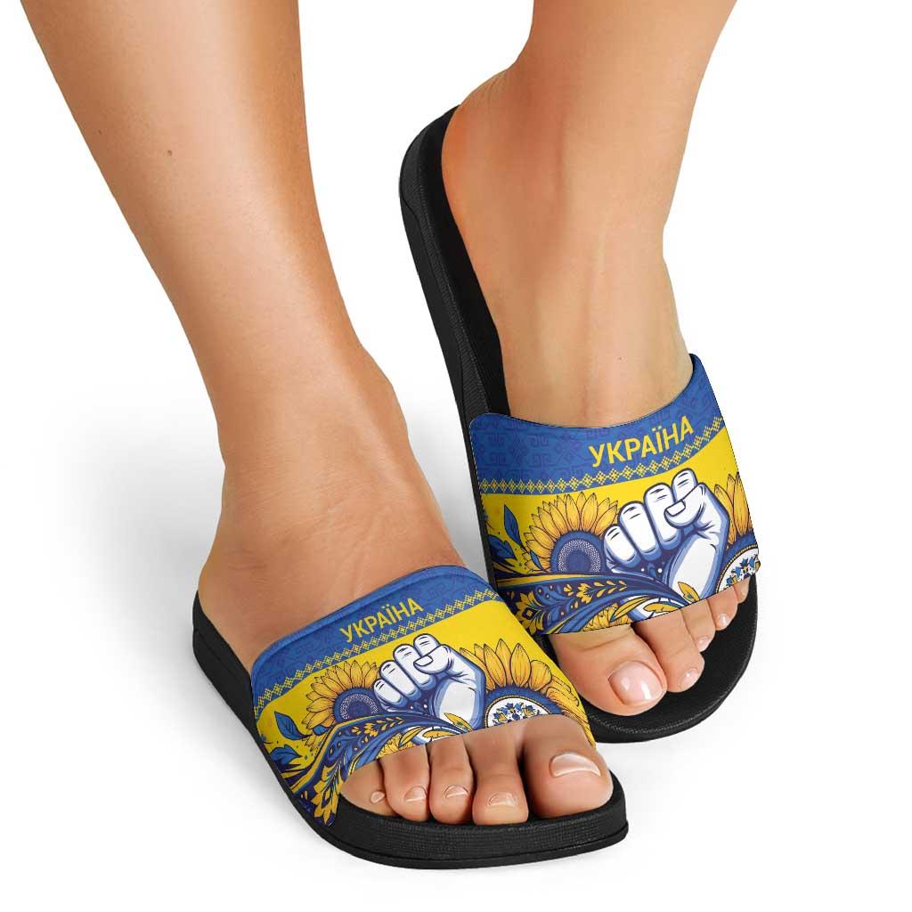 Ukraine Sunflowers Hand Slide Sandals with Ukrainian Folk Pattern - Wonder Print Shop
