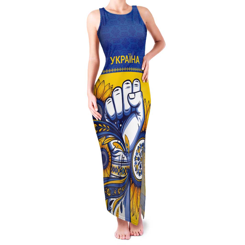 Ukraine Sunflowers Hand Tank Maxi Dress with Ukrainian Folk Pattern - Wonder Print Shop