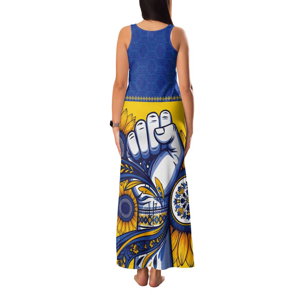 Ukraine Sunflowers Hand Tank Maxi Dress with Ukrainian Folk Pattern - Wonder Print Shop