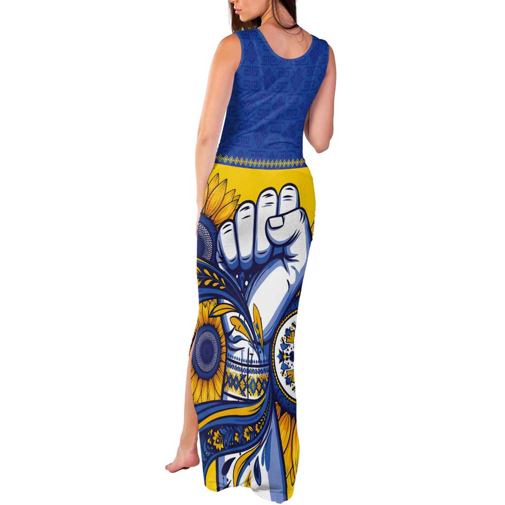 Ukraine Sunflowers Hand Tank Maxi Dress with Ukrainian Folk Pattern - Wonder Print Shop