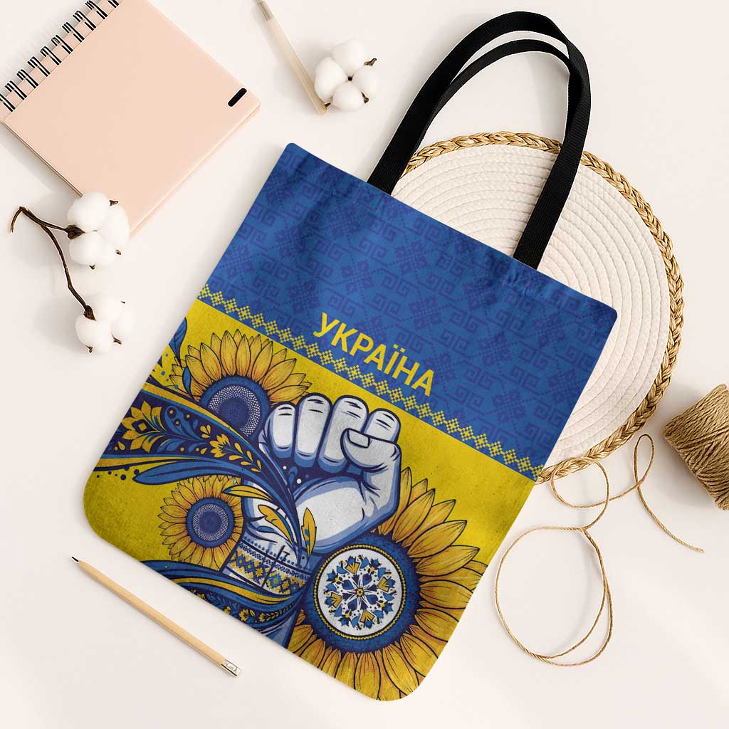 Ukraine Sunflowers Hand Tote Bag with Ukrainian Folk Pattern - Wonder Print Shop